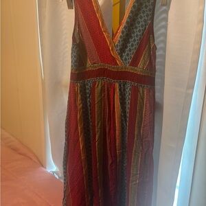 Vintage Multicolor Striped V-Neck Maxi Dress
